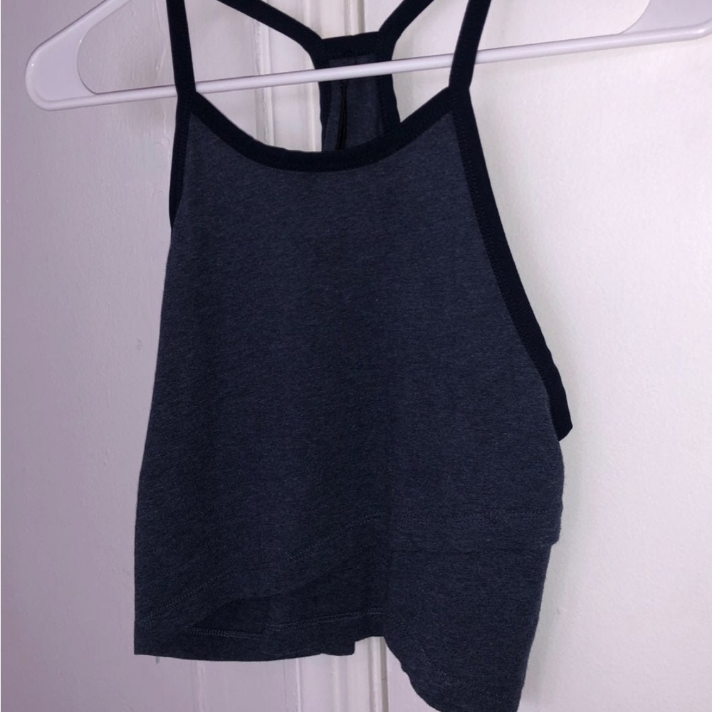 LNDR Blue Asymmetrical Crop Tank Top